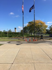 Flag pole moved and pad for pavers poured